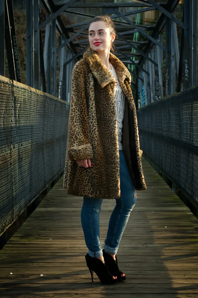 Coco & Vera - Vintage leopard coat, H&M jeans, Prism Couture boots