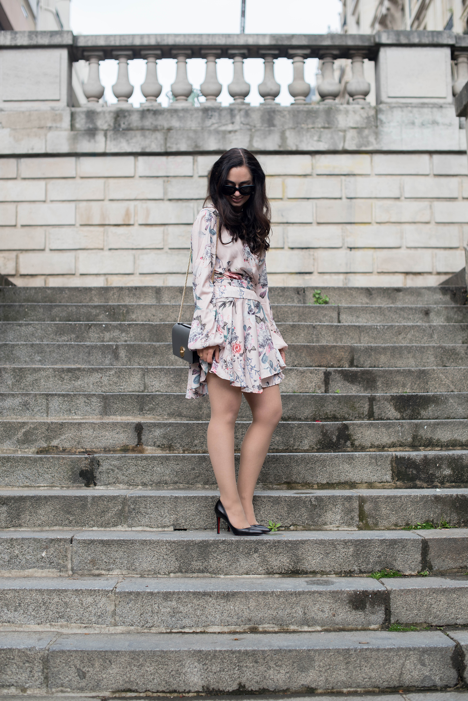 Photo of personal style blogger Cee Fardoe of Coco & Vera wearing a Majorelle floral dress in Paris