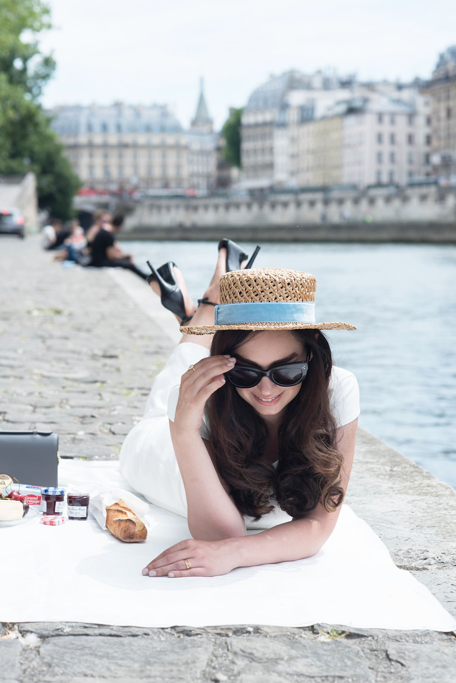 A Bastille Day picnic in Paris with fashion blogger Cee Fardoe of Coco & Vera, who wears a Krasnova Modiste hat and Ivy & Oak dress