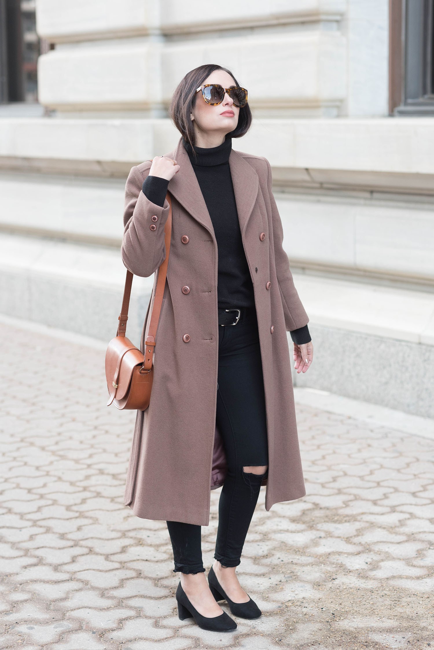 Fashion blogger Cee Fardoe of Coco & Vera in Winnipeg's Exchange District wearing a vintage coat and BRAVE Leather belt
