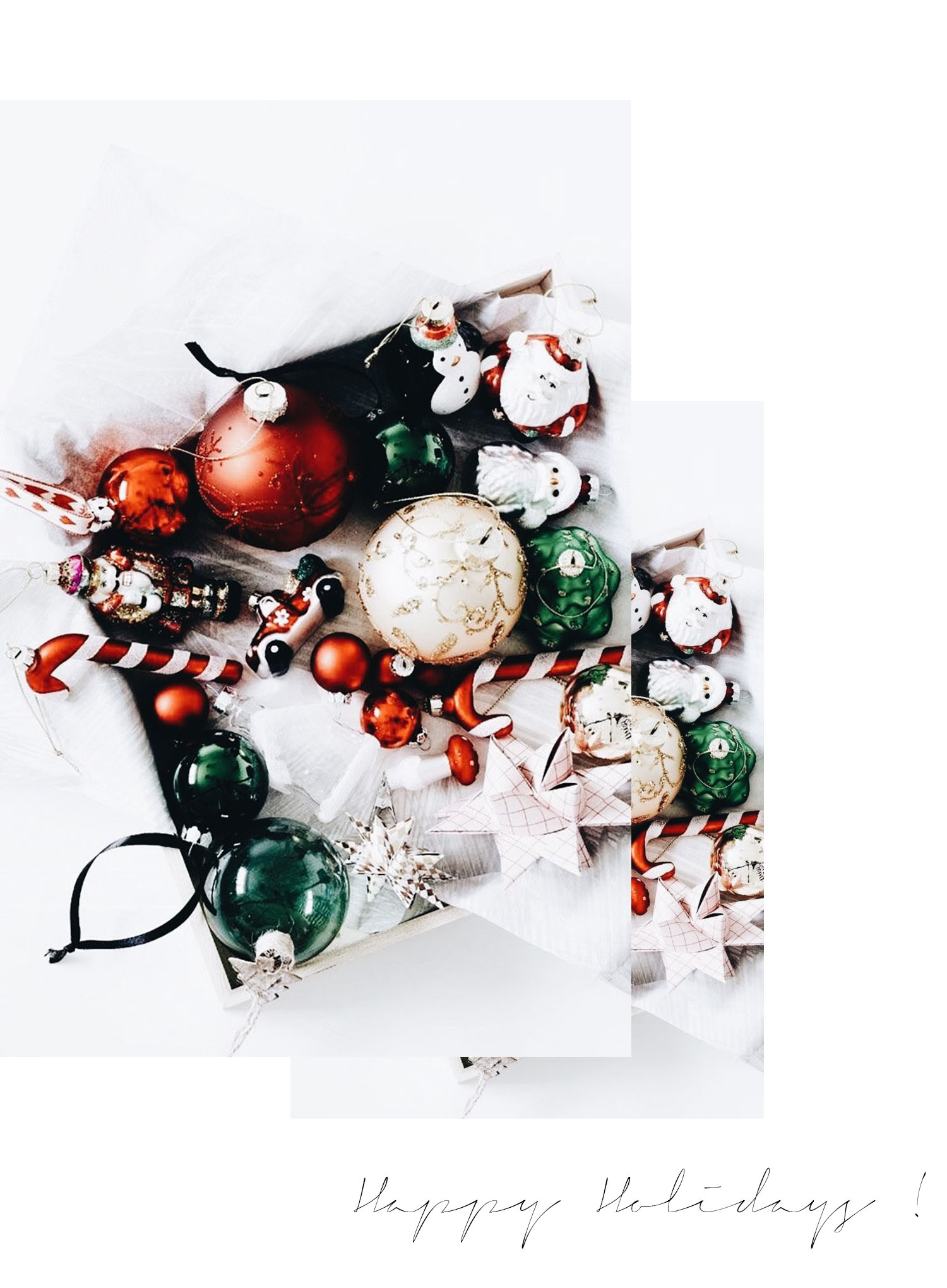 Winnipeg fashion blogger Cee Fardoe of Coco & Vera wishes her readers happy holidays for 2017 with red, white and green vintage Christmas ornaments