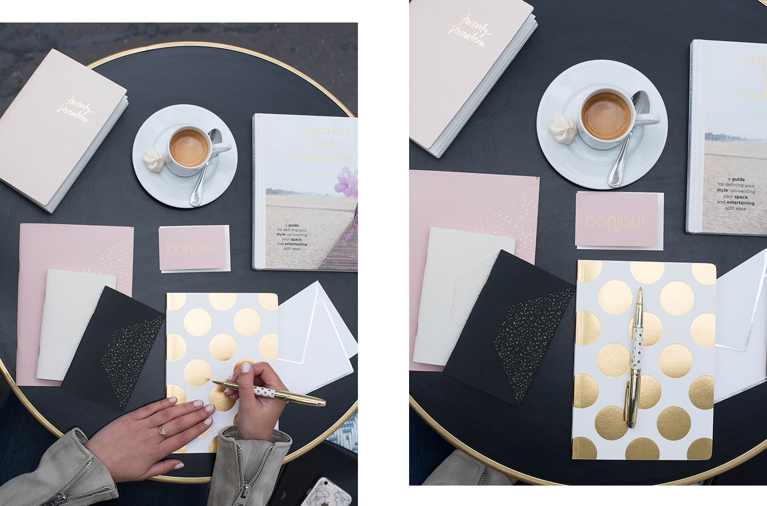 The Plannerist paper goods laid out on a cafe table in Paris in front of fashion blogger Cee Fardoe of Coco & Vera