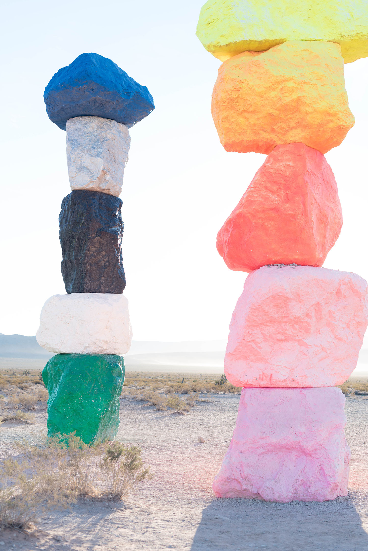 Colour columns in the Nevada desert at Seven Magic Mountains, as captured by Canadian travel blogger Cee Fardoe of Coco & Vera