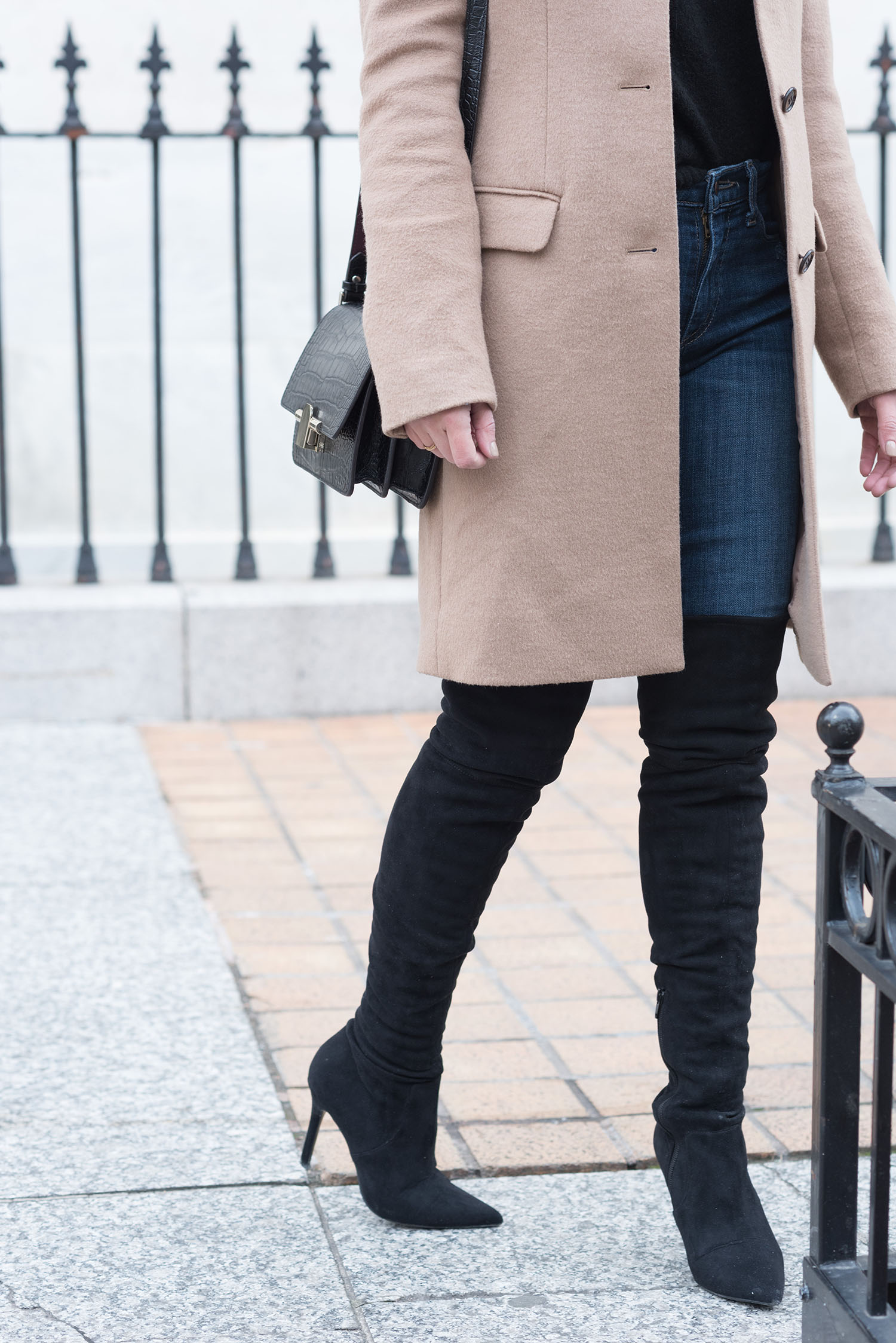 Outfit details on Canadian fashion blogger Cee Fardoe of Coco & Vera, including Aldo OTK boots and Yoga Jeans skinny jeans