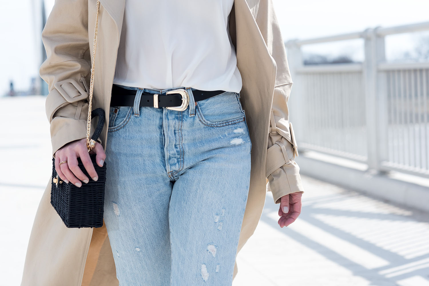 Outfit details on fashion blogger Cee Fardoe of Coco & Vera, including a Zara black leather belt and Levi's 501 jeans