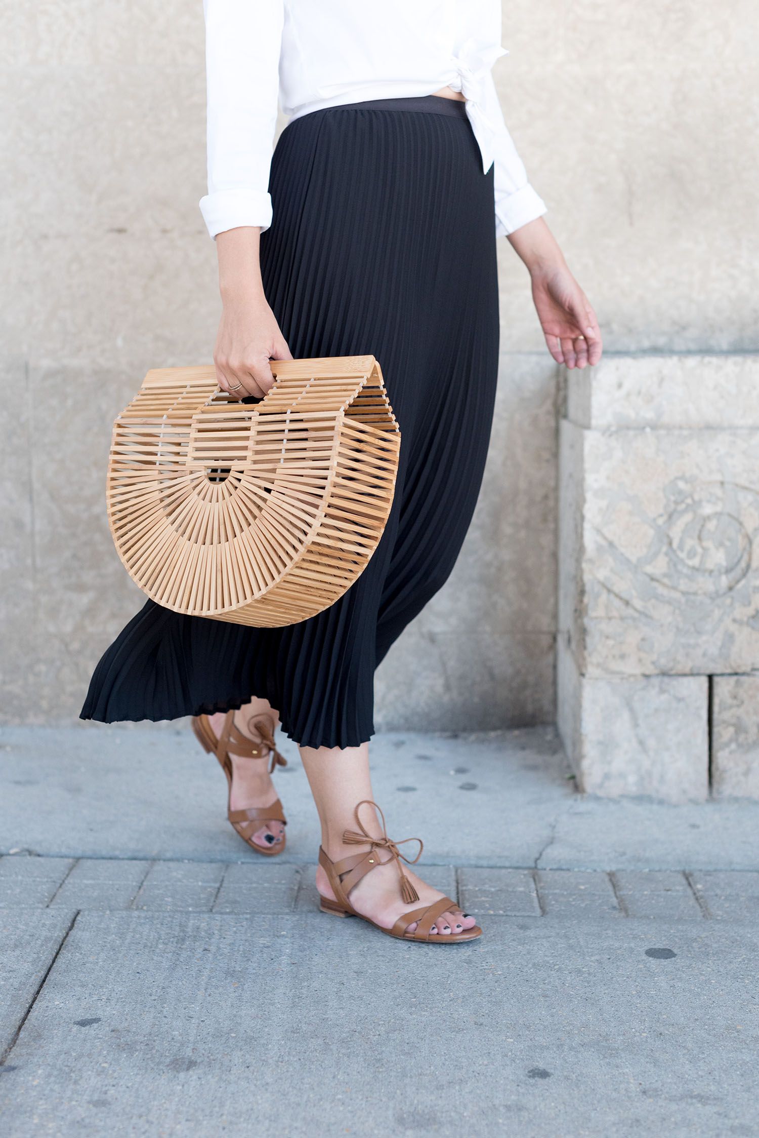 Outfit details on top Canadian fashion blogger Cee Fardoe of Coco & Vera, including Sezane sandals and a vintage cage bag