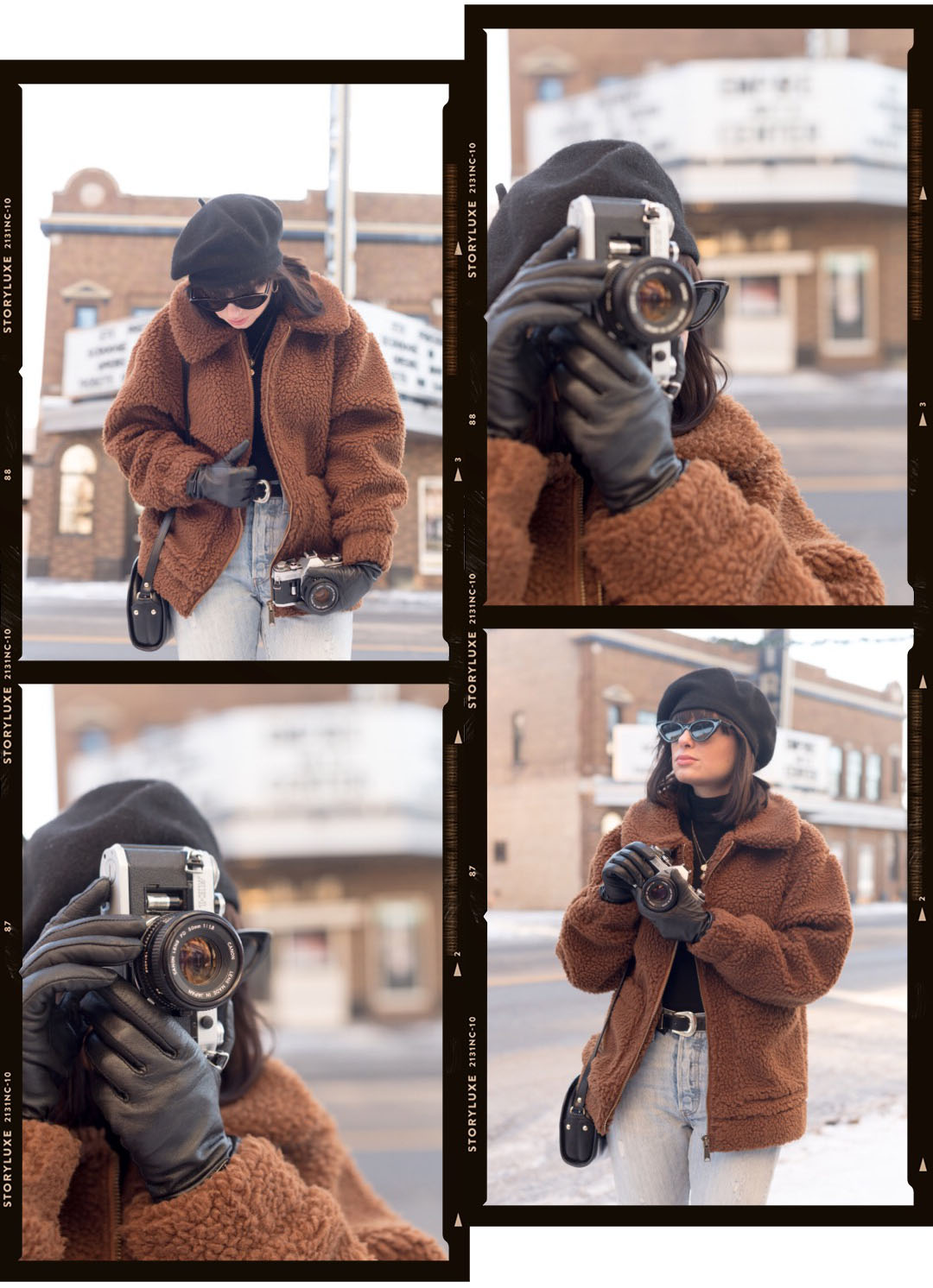 Portrait of top Winnipeg fashion blogger Cee Fardoe of Coco & Vera wearing RayBan Wayfarer sunglasses and an Anthropologie beret