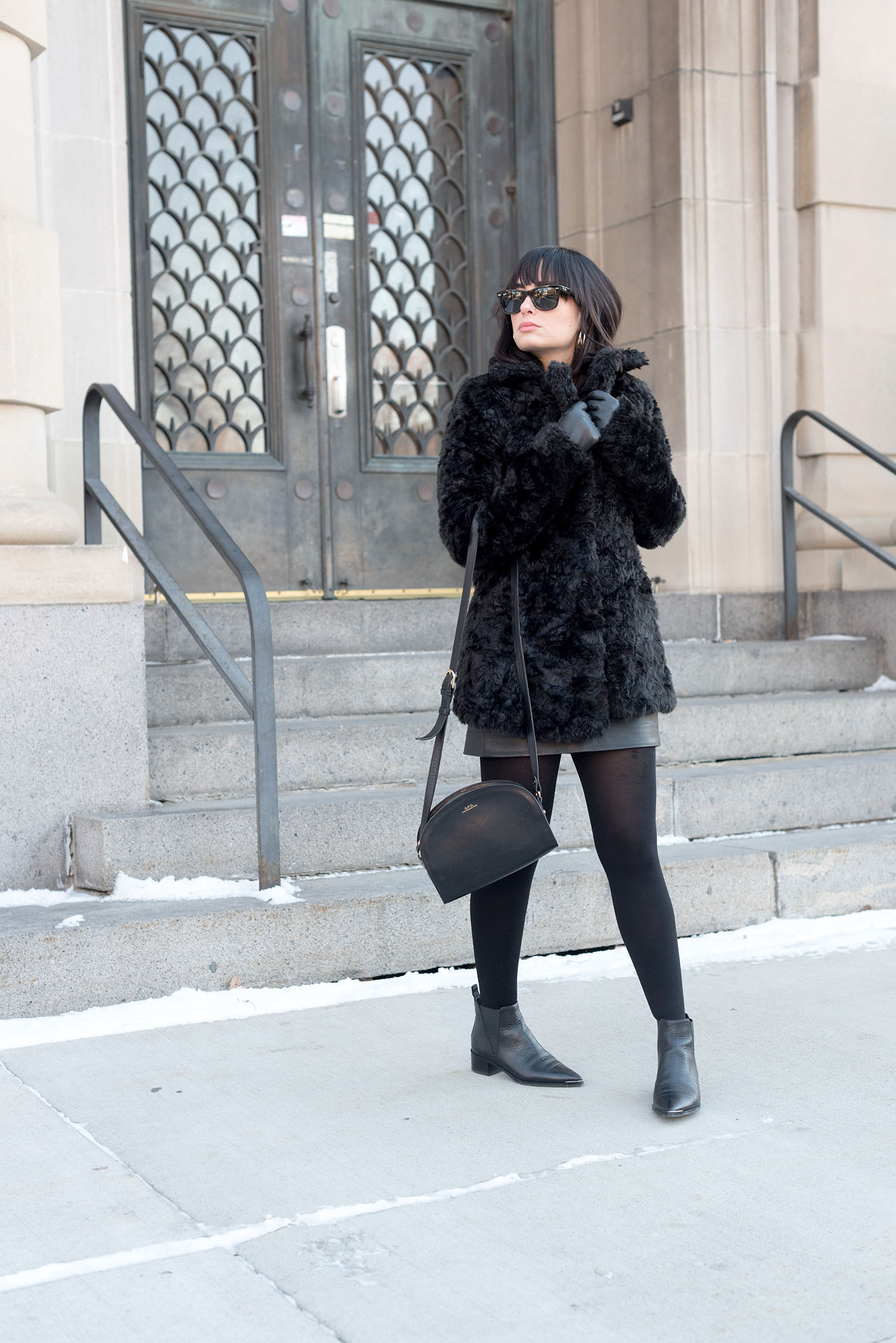 Top Canadian fashion blogger Cee Fardoe of Coco & Vera wears Acne Studios Jensen boots and carries and APC half-moon bag