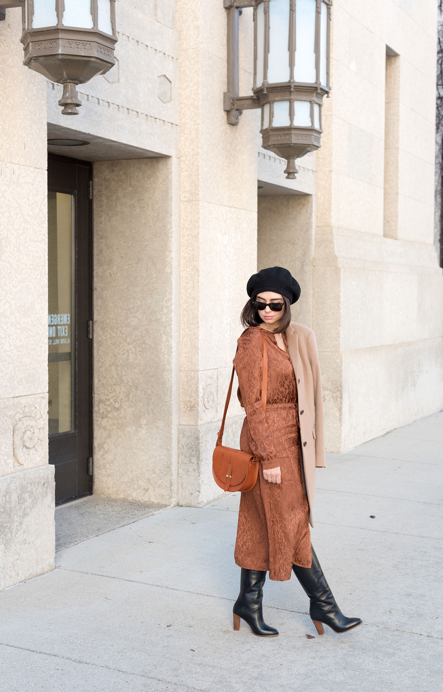 Top Canadian fashion blogger wears Sezane leather boots and an Anthropologie beret