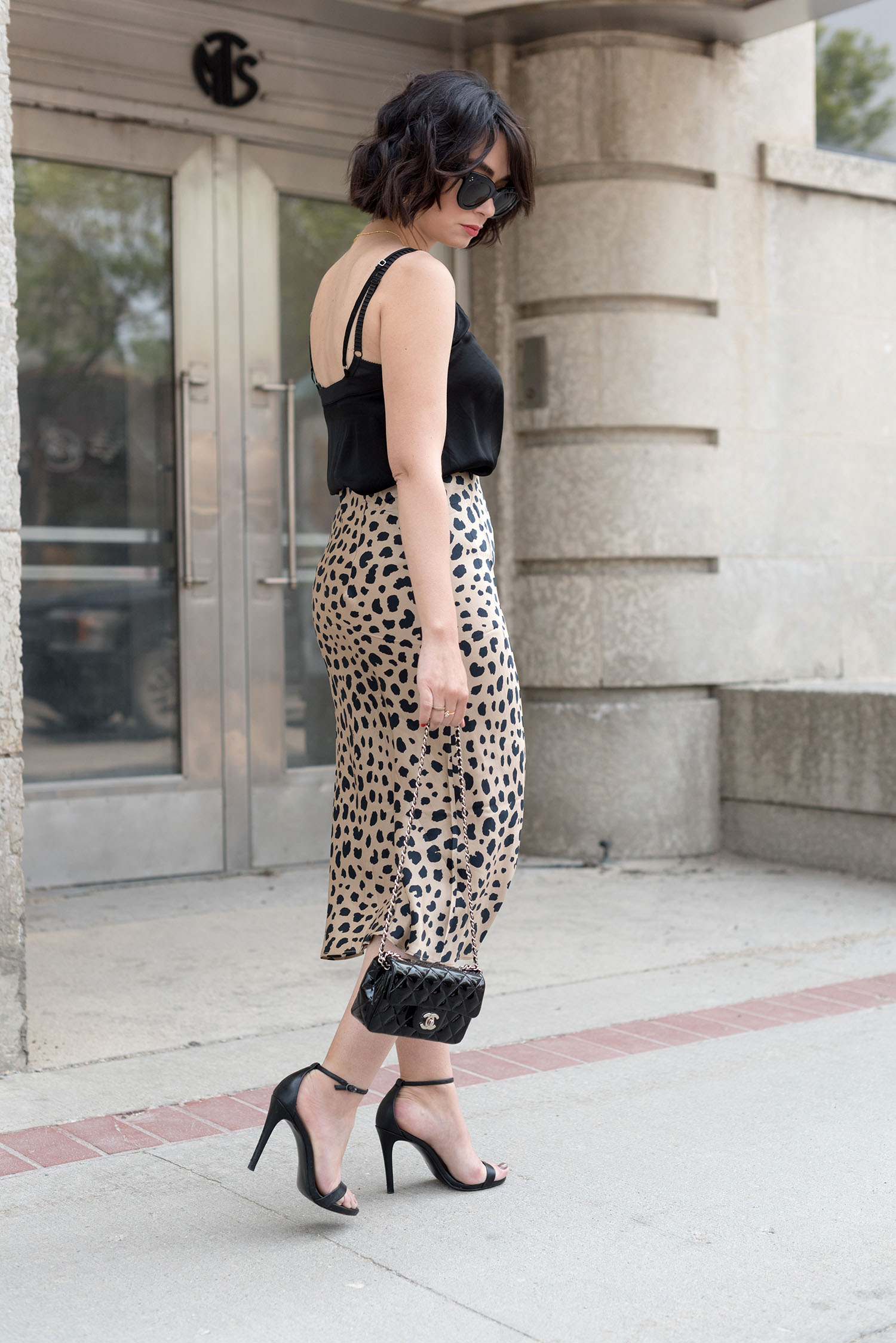 Top Canadian fashion blogger Cee Fardoe of Coco & Vera wears an Aritzia silk tank and Realisation Par silk midi skirt