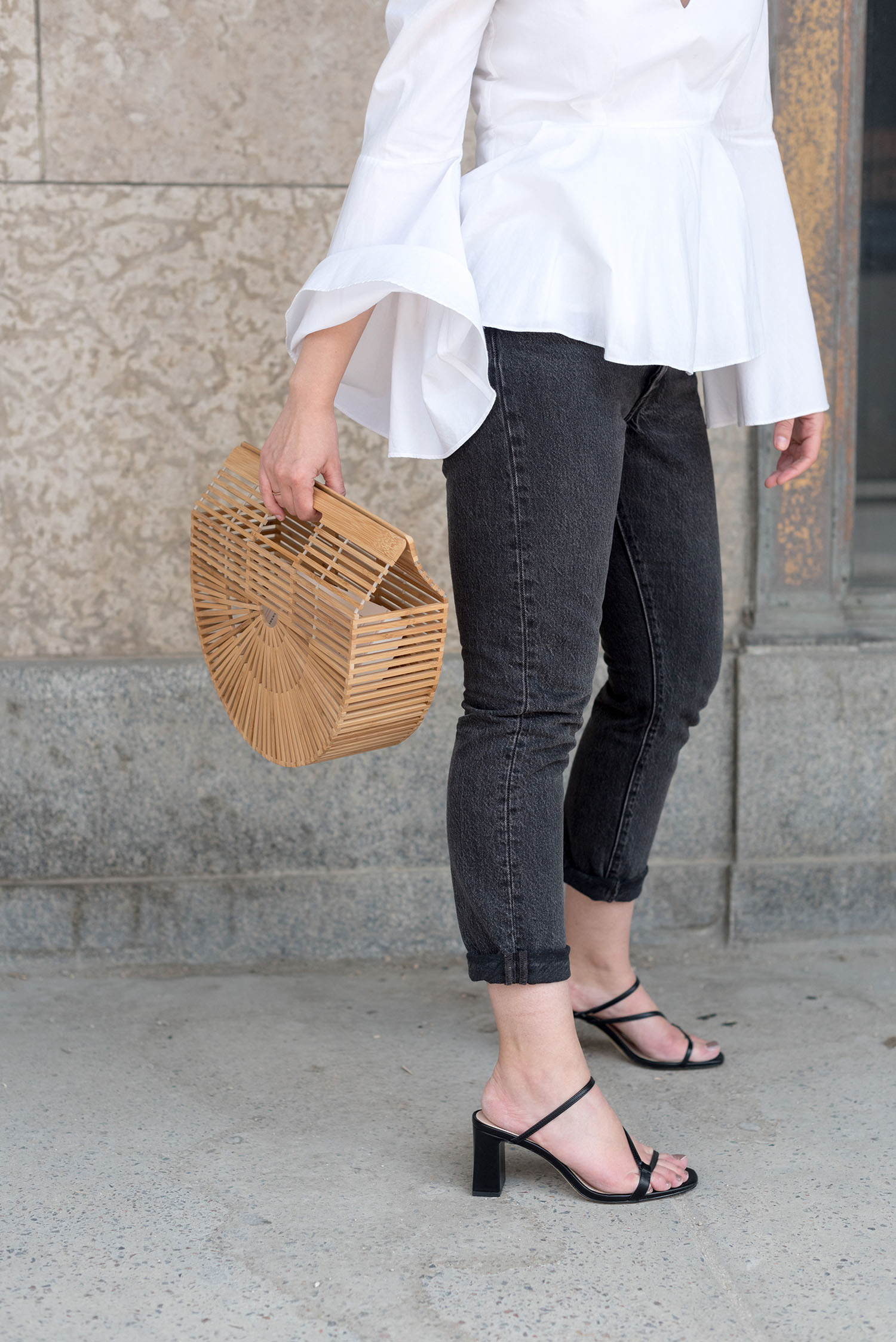 Outfit details on top Winnipeg fashion blogger Cee Fardoe of Coco & Vera, including Zara sandals and Levi's black jeans