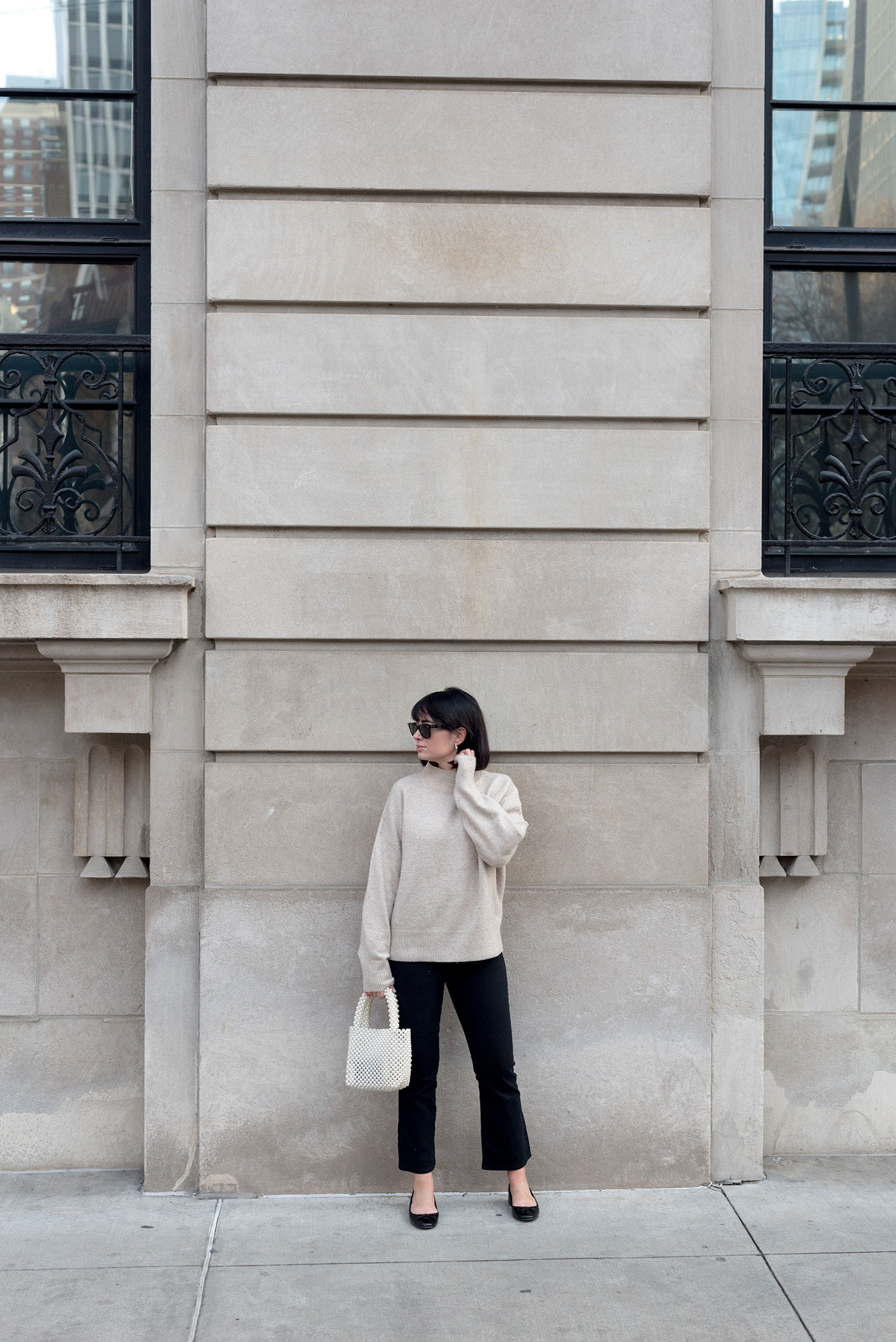 Coco & Vera - H&M sweater, Mavi jeans, & Other Stories pearl bag