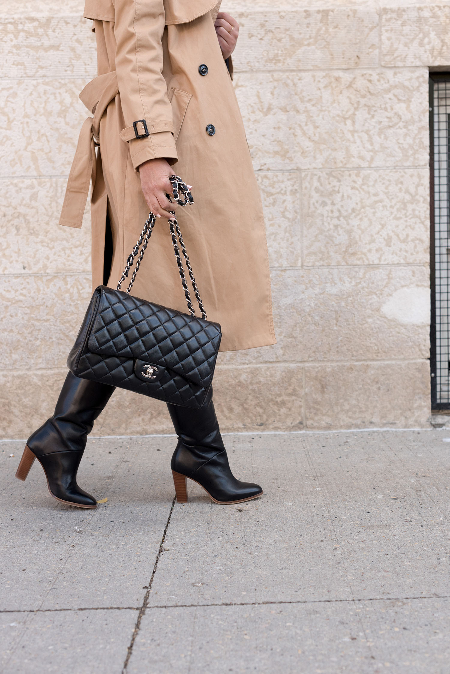 Coco & Vera - Chanel handbag, Mango trench, Sezane boots