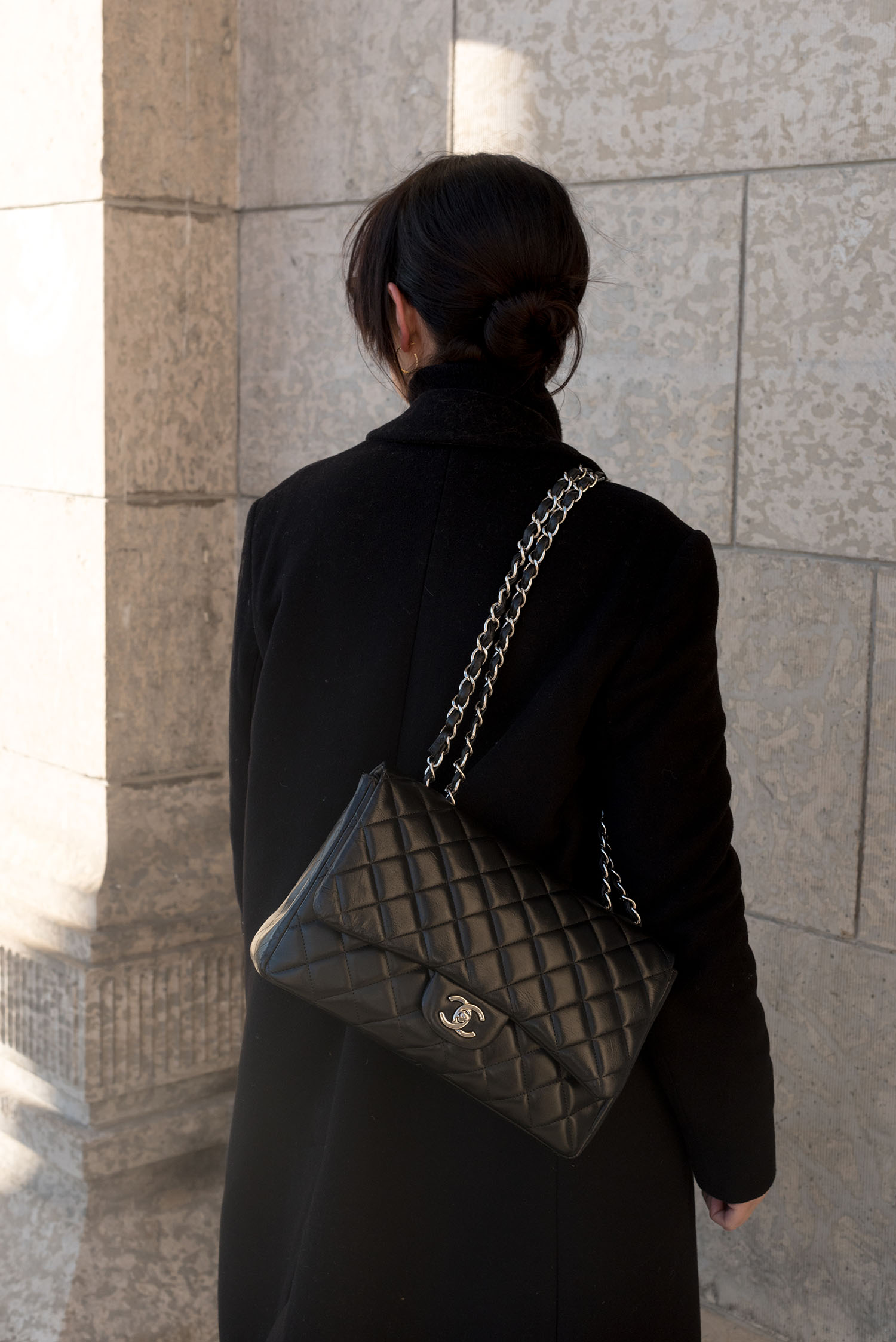 Coco & Vera - Chanel handbag, Mejuri earrings, Wilfred coat