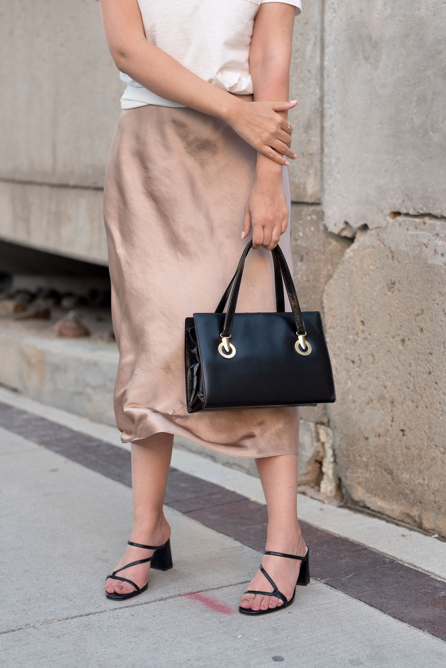 Coco & Vera - Vintage Birks handbag, Zara sandals, Wilfred dress