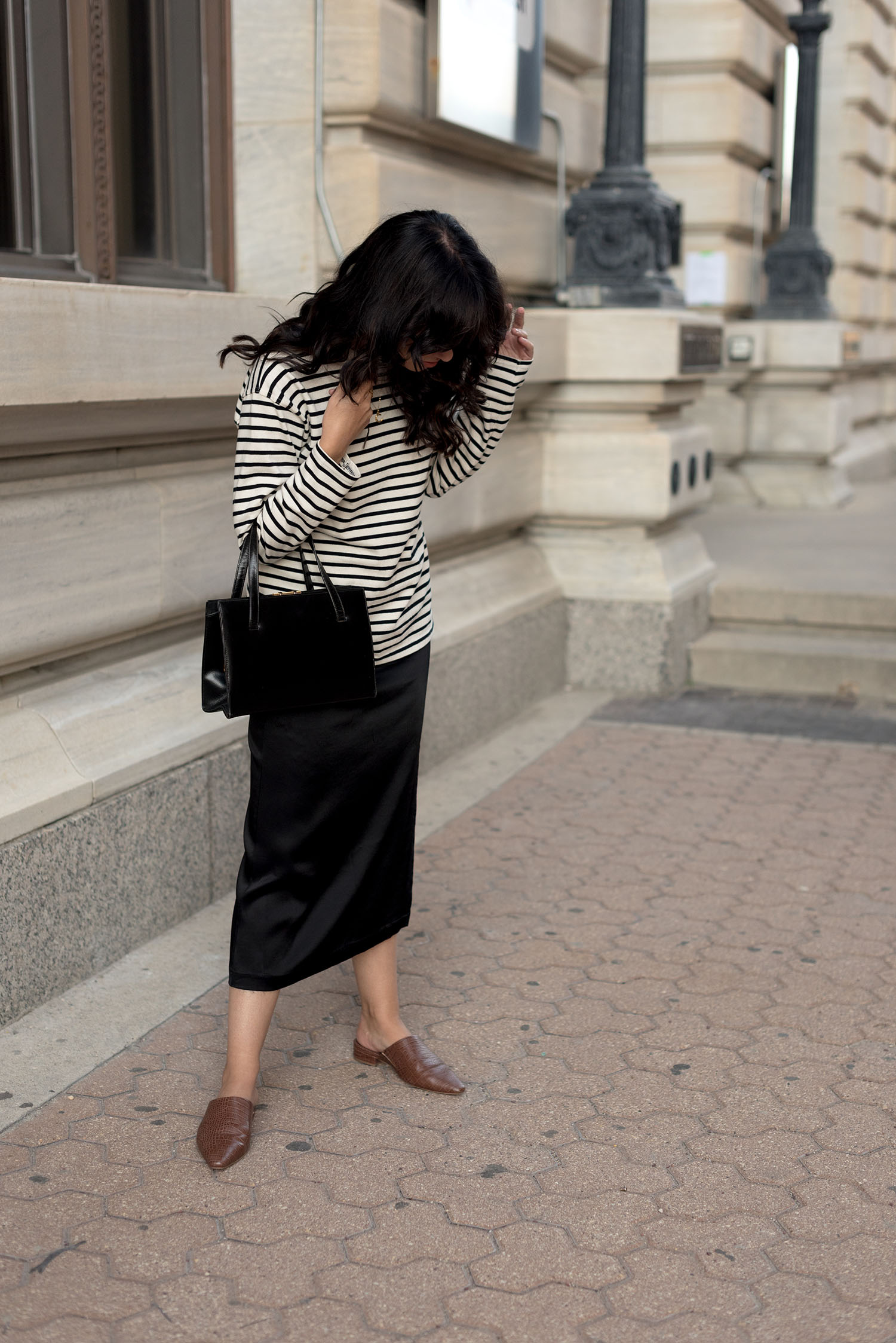 Coco & Vera - Zara striped top, Zara skirt, Oak + Fort mules