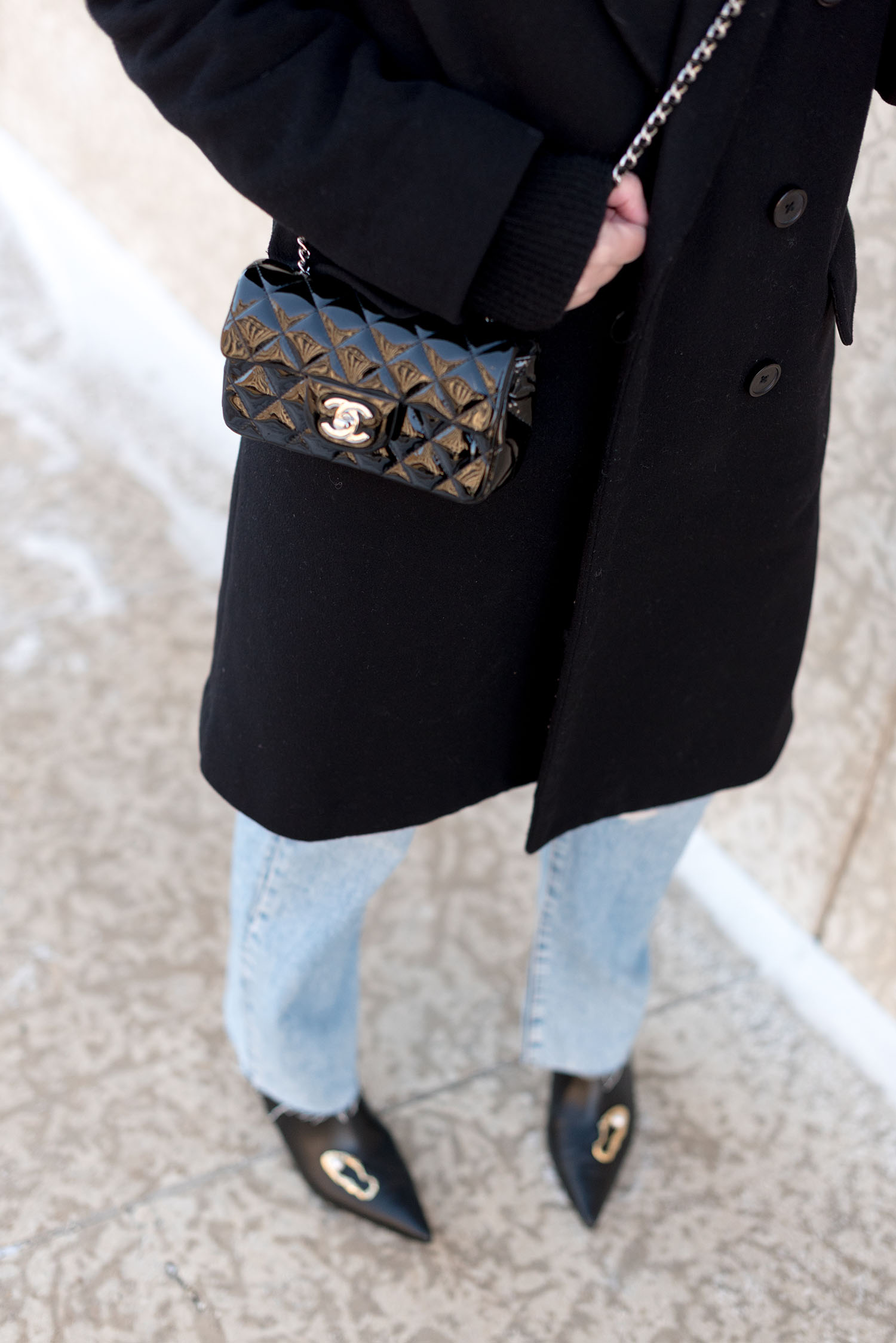 Coco & Vera - Flattered boots, Mavi Barcelona jeans, Chanel extra mini patent handbag