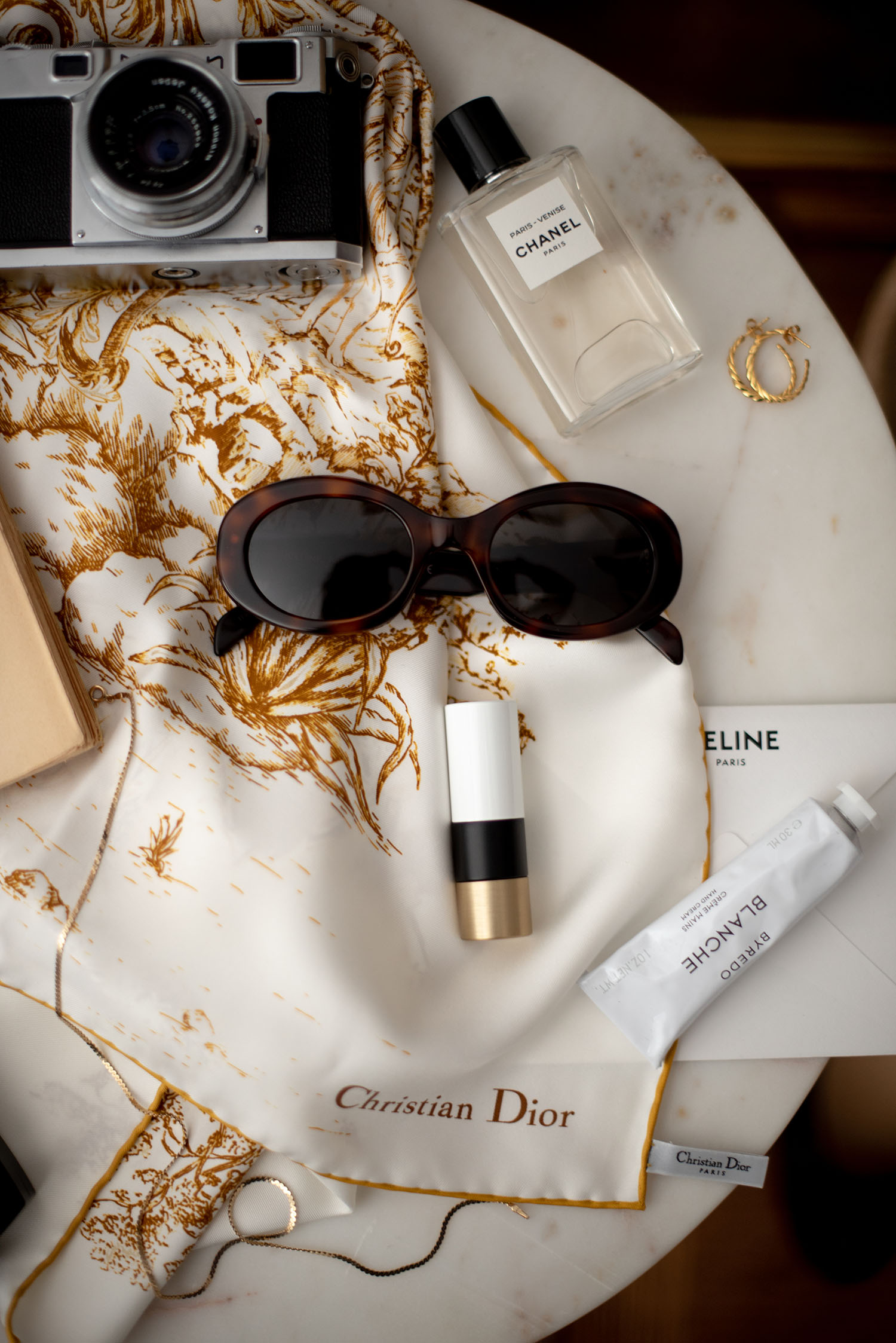 Coco & Vera - Celine Triomphe sunglasses, Hermes lipstick, Chanel Paris-Venise perfume