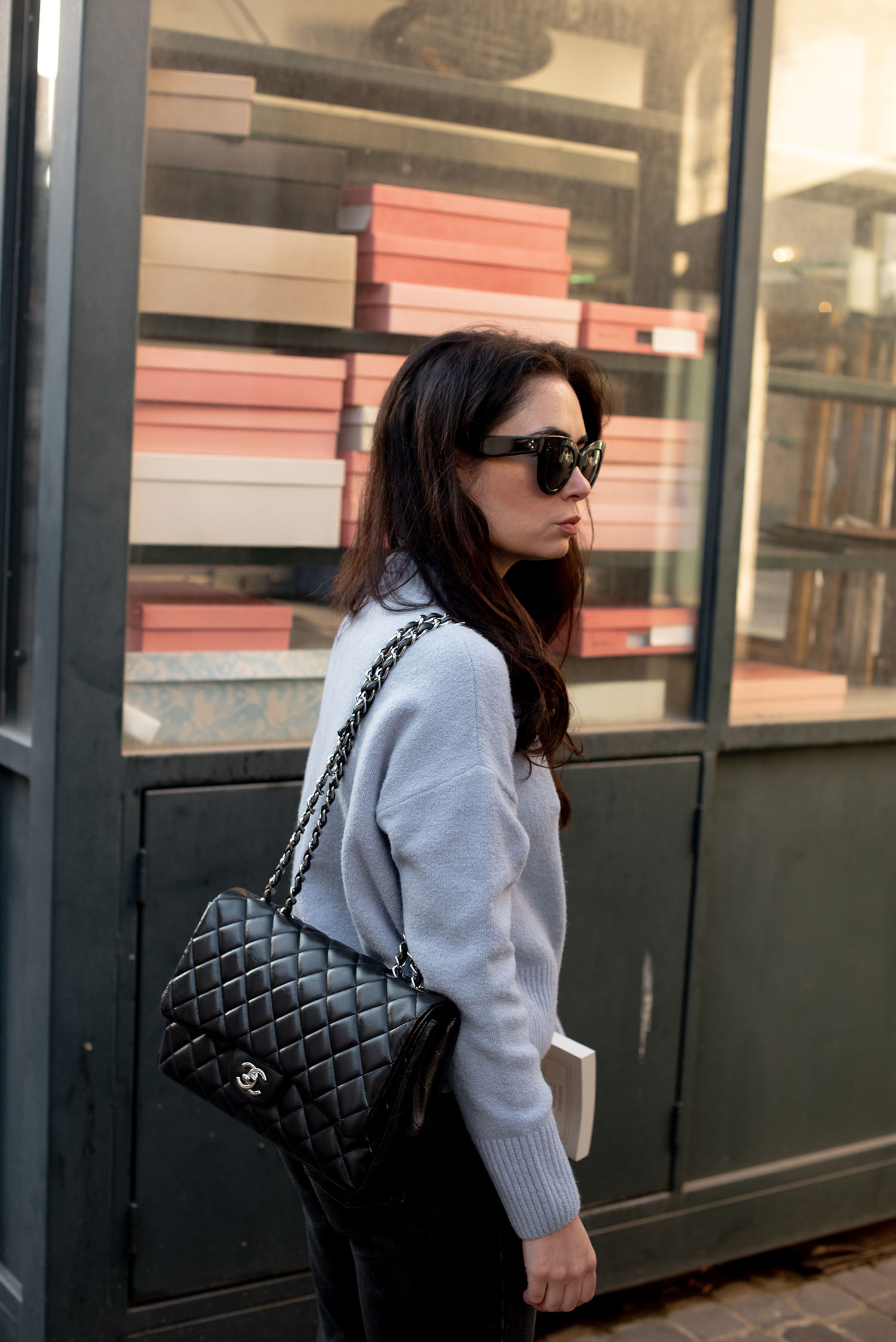Coco & Vera - Celine Audrey sunglasses, Chanel handbag, & Other Stories sweater