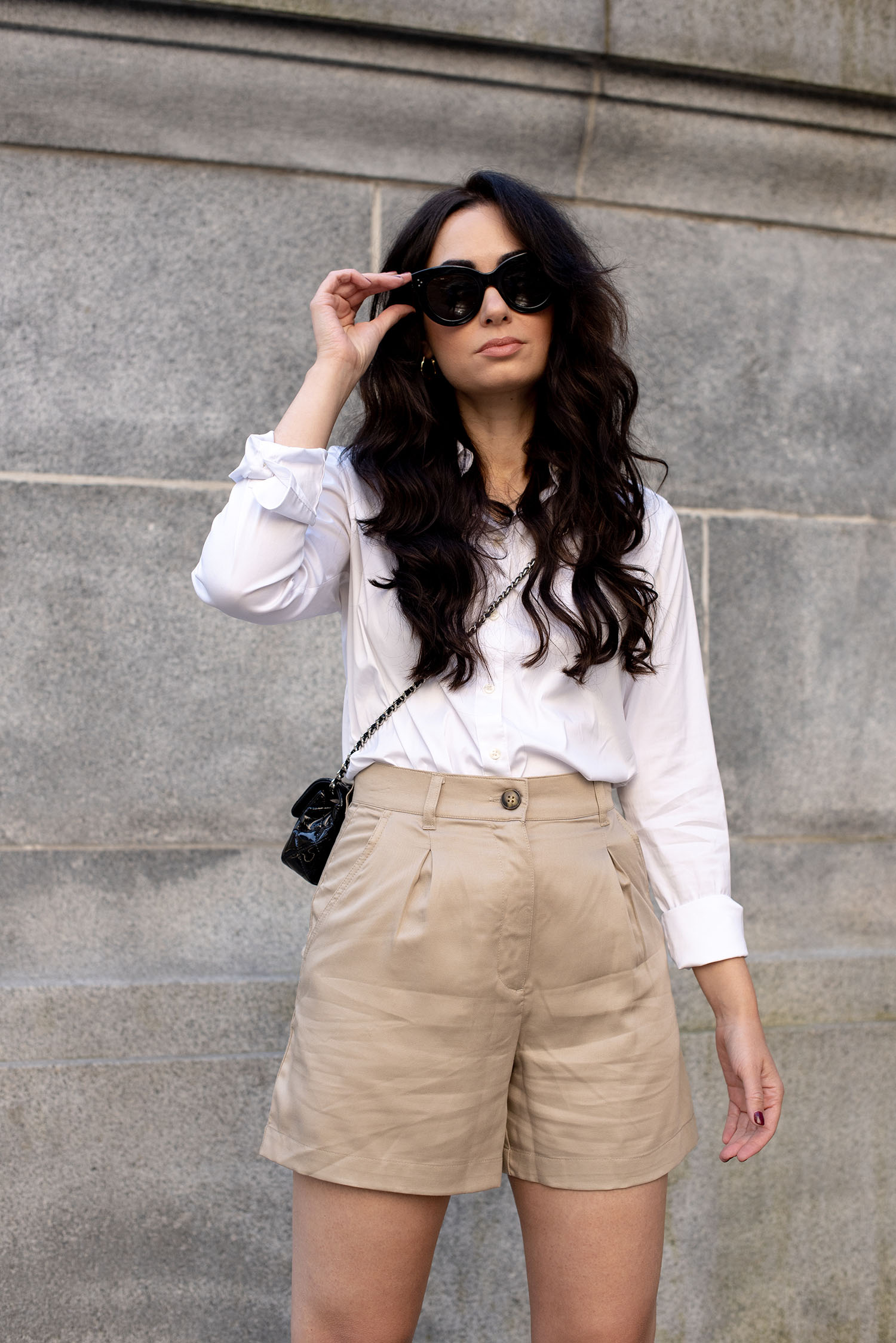 Coco & Vera - Celine Audrey sunglasses, H&M shorts, Chanel extra mini handbag
