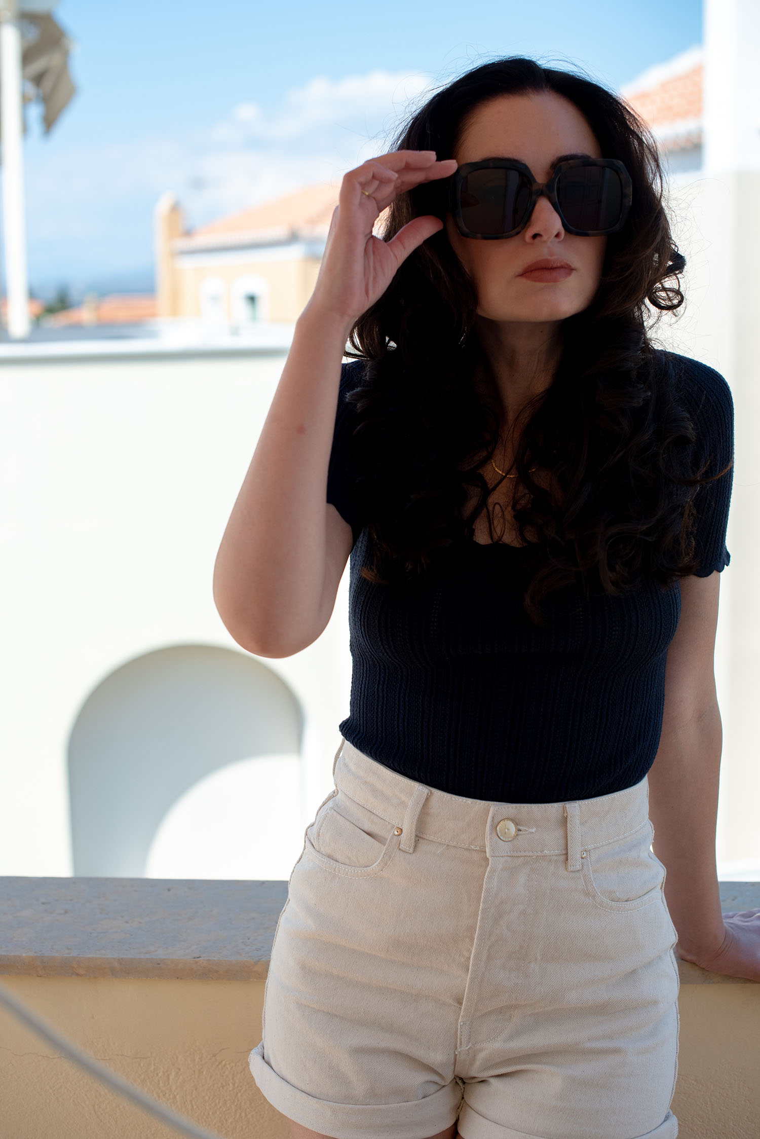 Coco & Vera - Mango sunglasses, Sezane knit top, Zara shorts