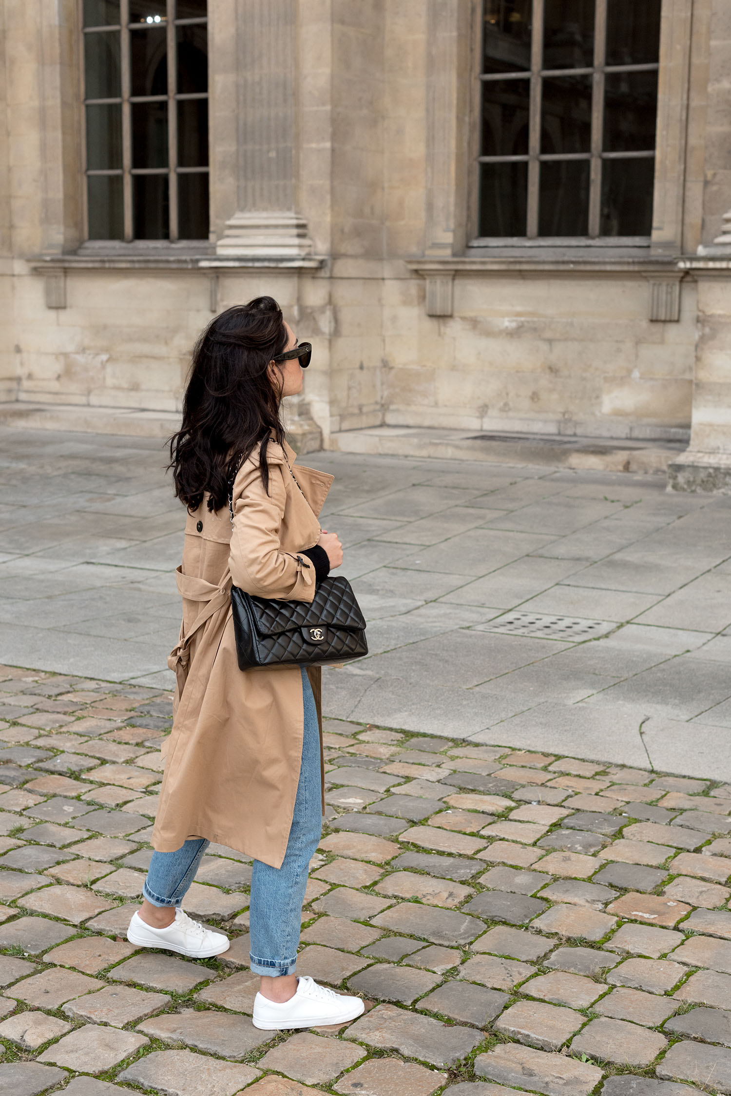 Coco & Vera - Mango trench coat, Chanel jumbo quilted handbag, Zara jeans