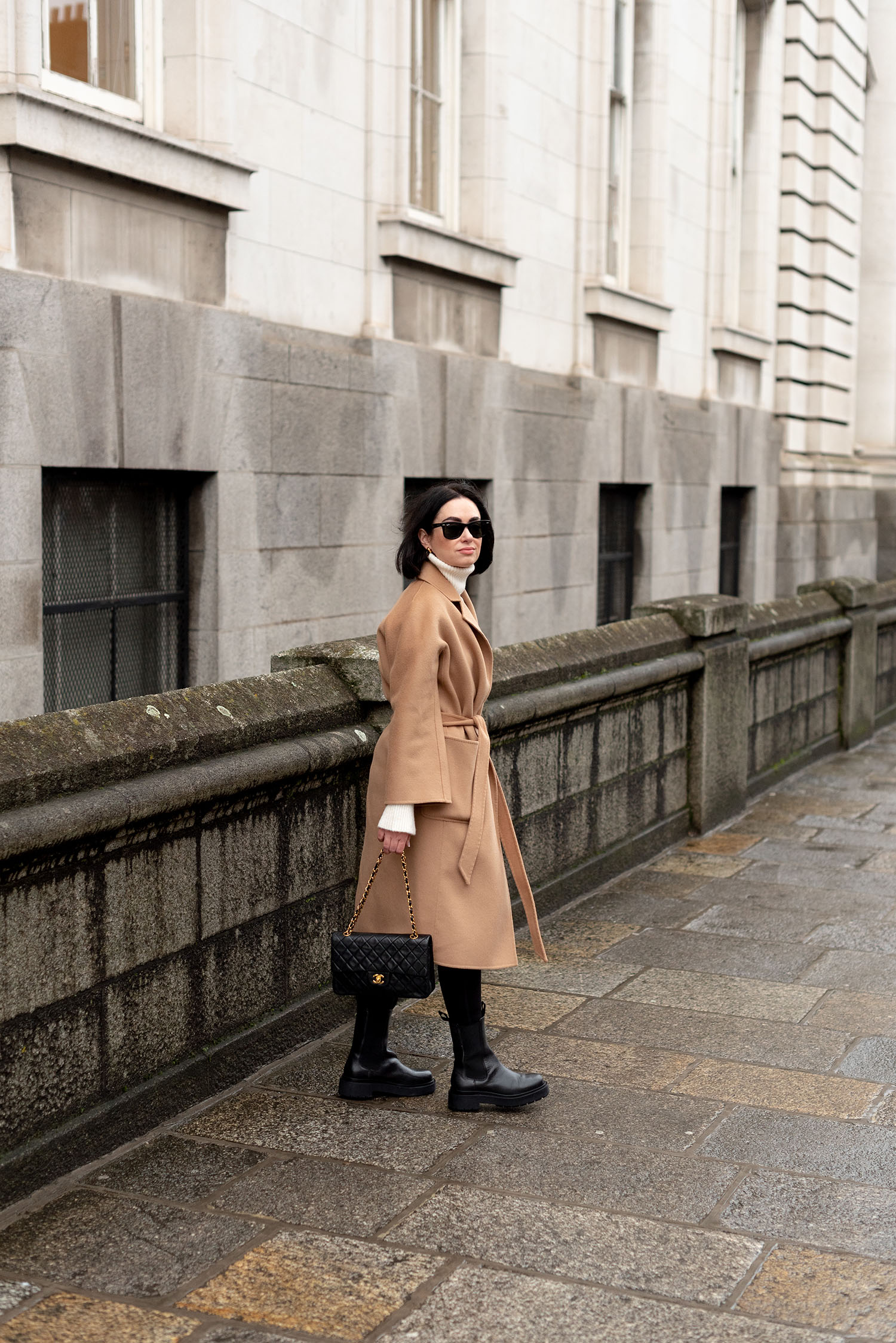 Coco & Vera - The Curated camel coat, H&M boots, Chanel classic quilted handbag