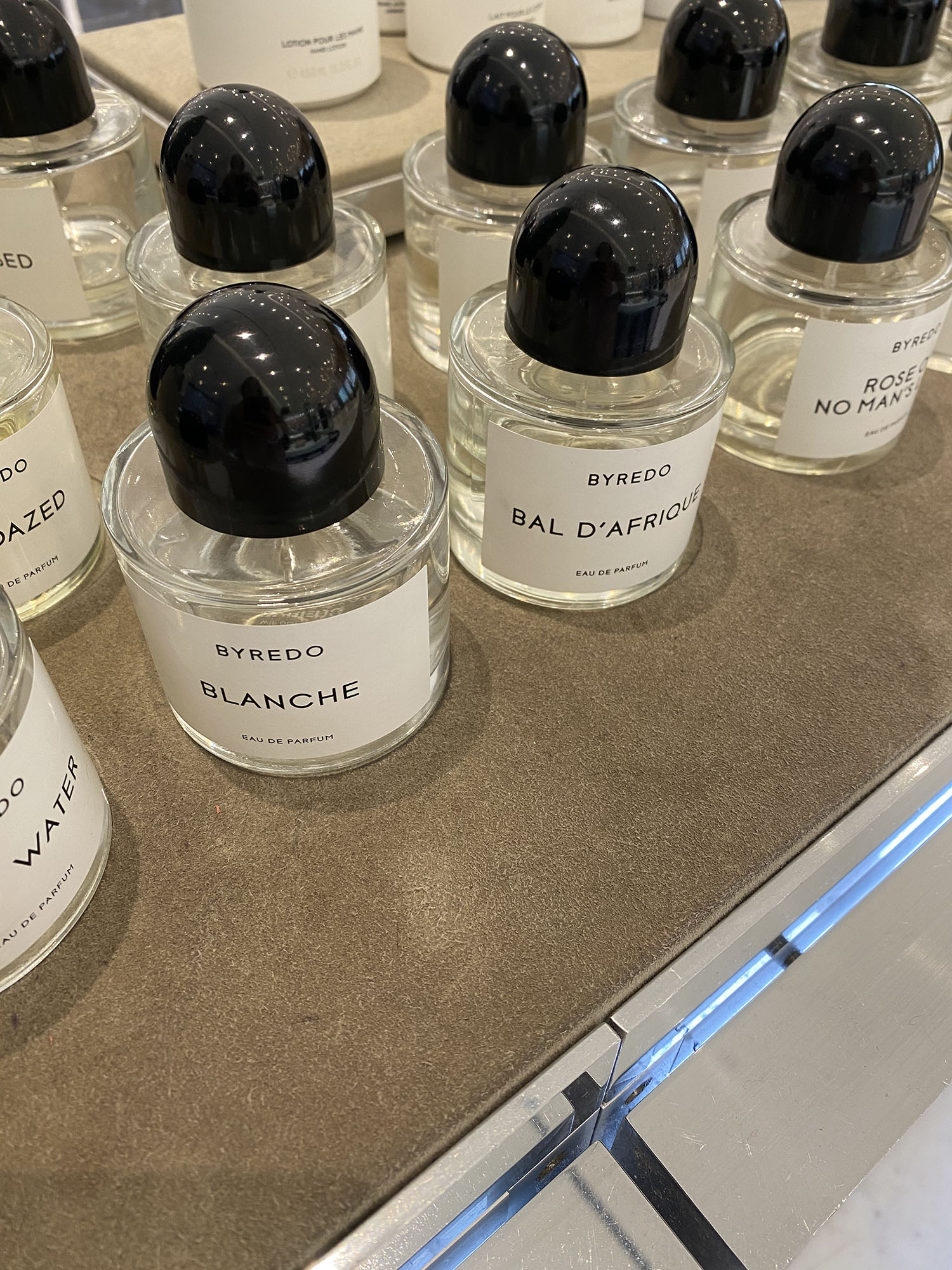 Coco & Vera - Byredo perfume bottles at a department store in Dublin, Ireland