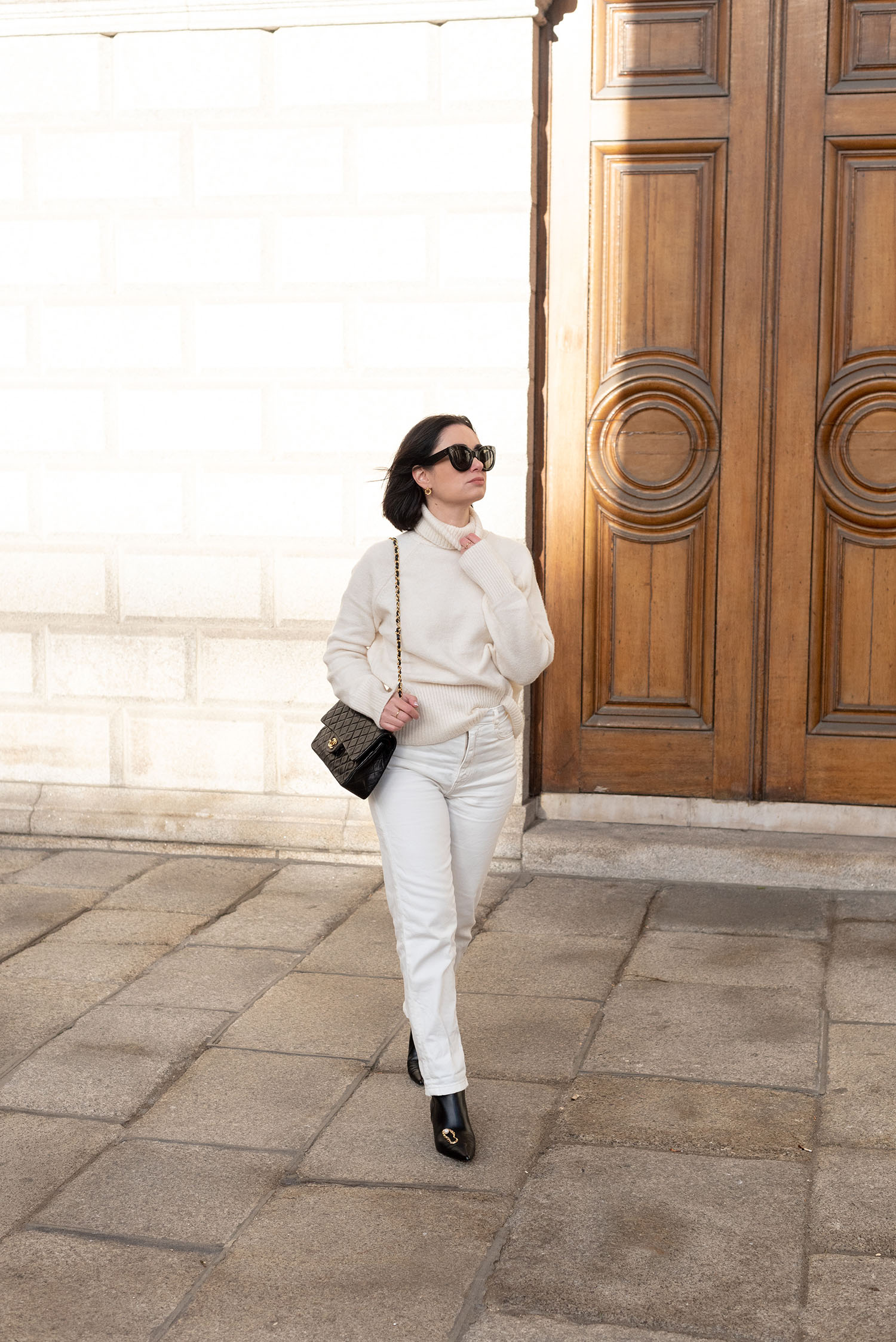 Coco & Vera - Chanel small classic handbag, Zara turtleneck sweater, Flattered boots