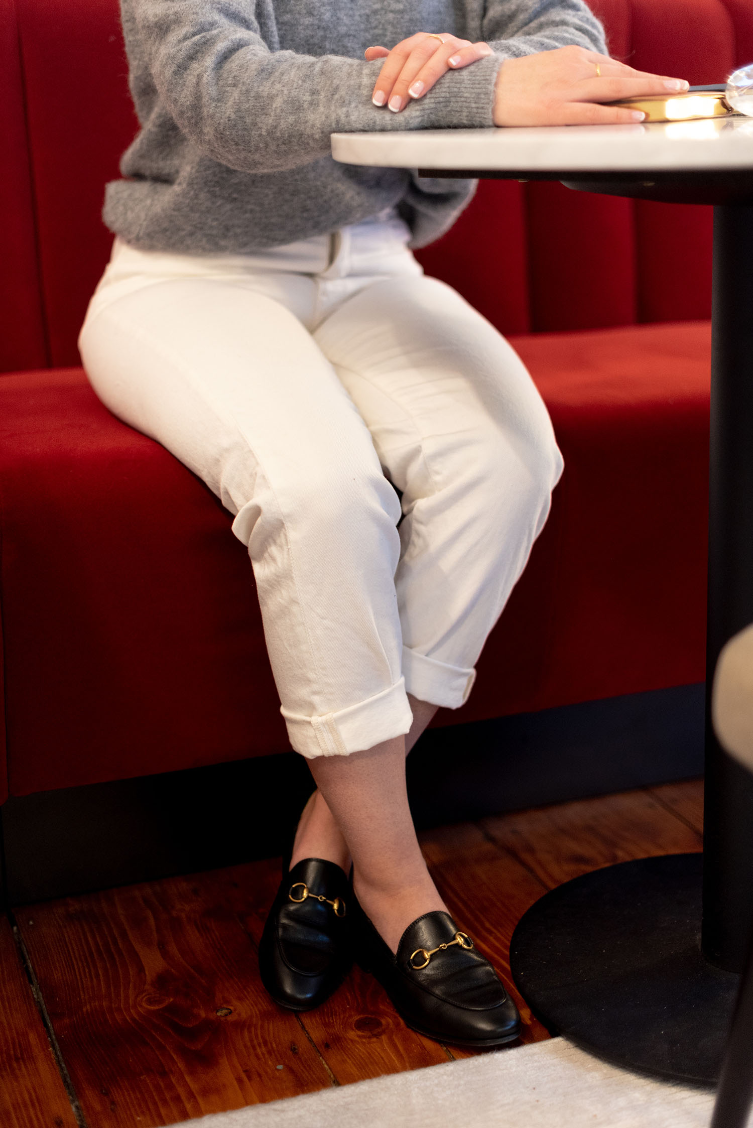 Coco & Vera - Gucci loafers, Zara white jeans, Zara sweater