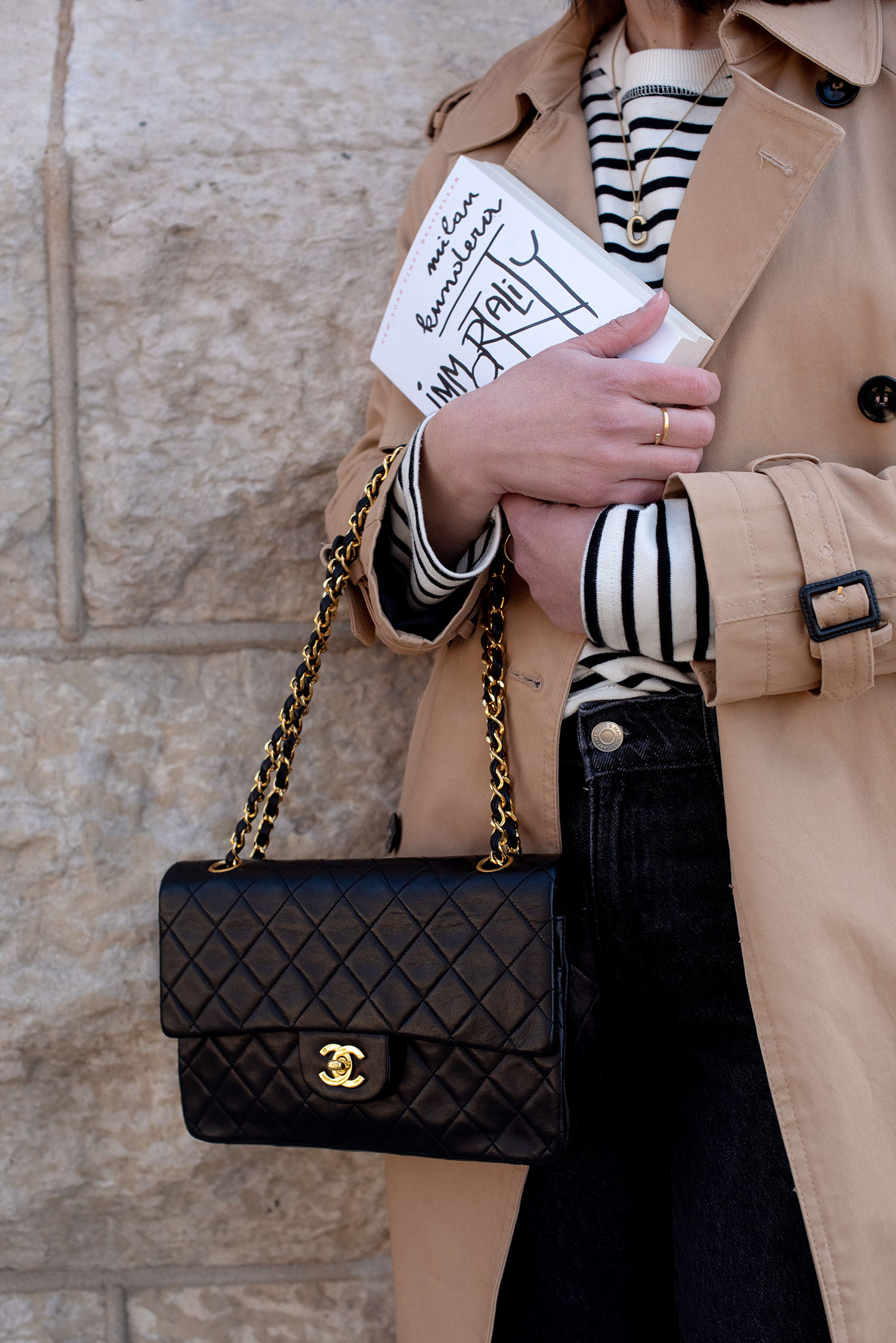 Coco & Vera - Chanel flap bag, Zara stripe top, Mejuri C necklace