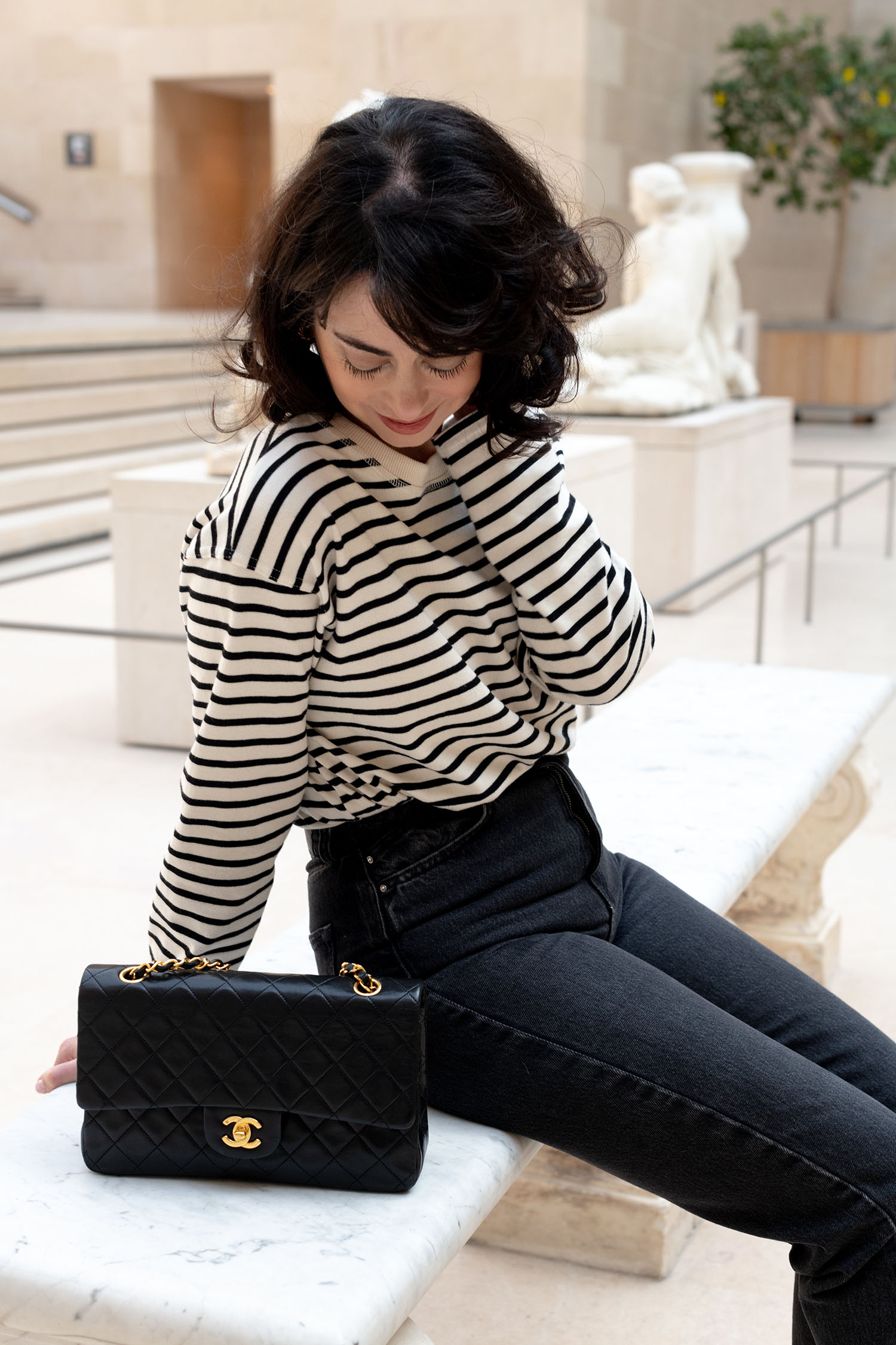 Coco & Voltaire - Zara stripe top, Chanel double flap handbag, Zara jeans