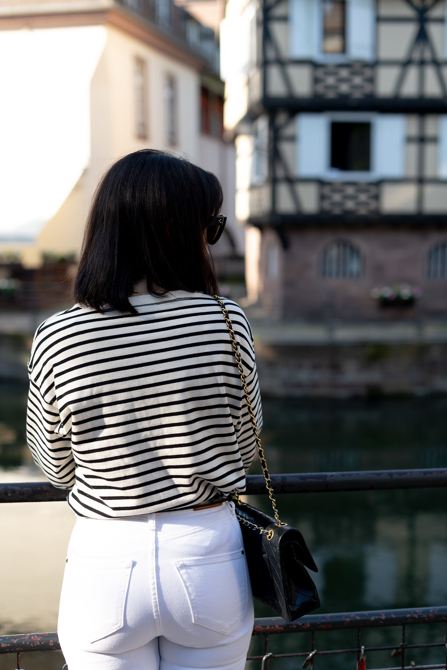 Coco & Voltaire - Zara stripe shirt, Mango jeans, Chanel quilted handbag