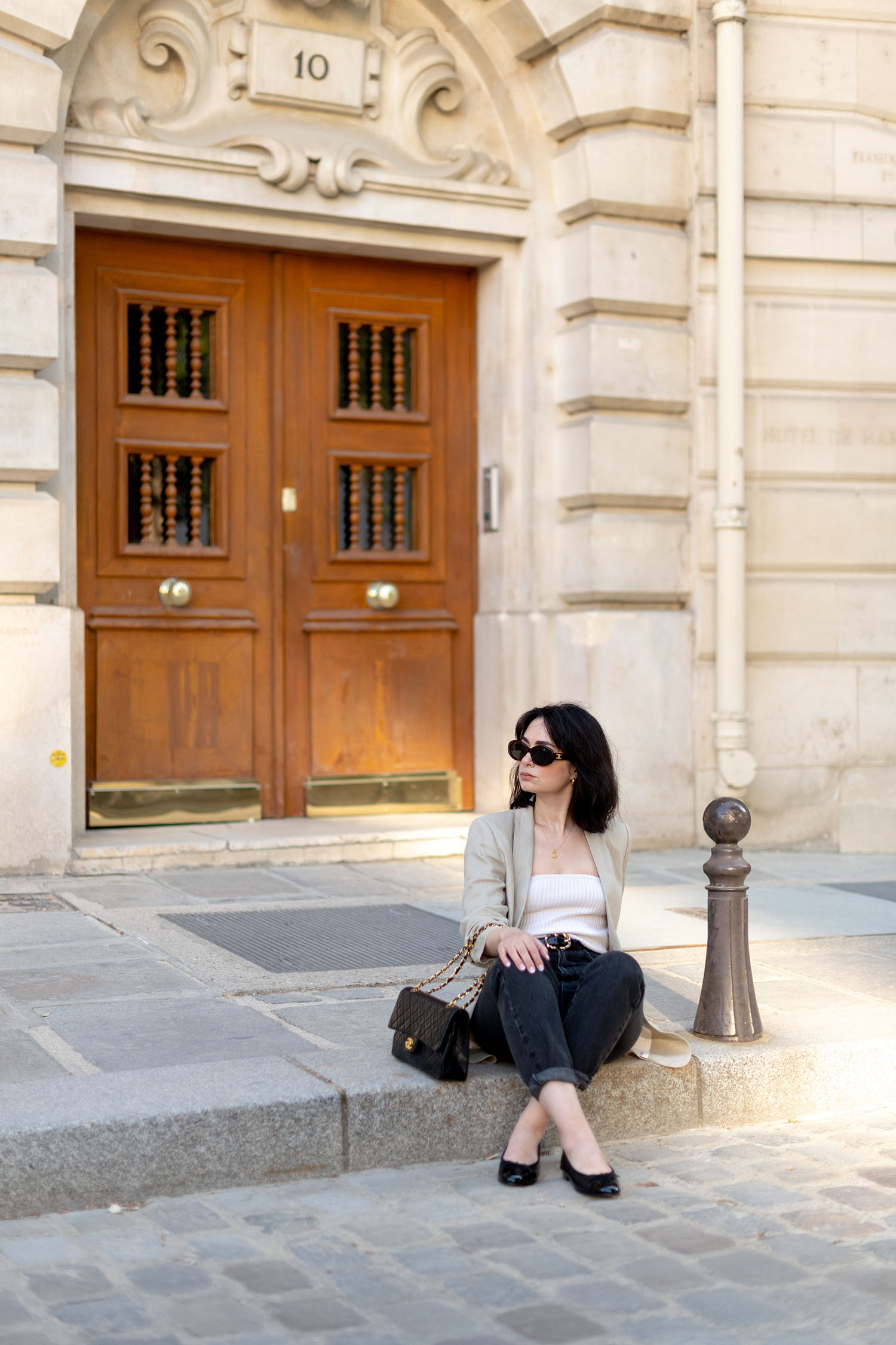 Coco & Voltaire - Chanel ballet flats, Celine Triomphe sunglasses, Zara jeans