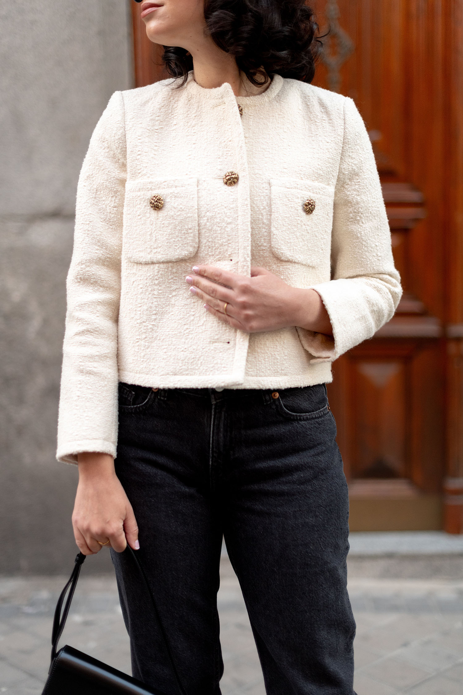 Coco & Voltaire - Maje Meredith jacket, Linjer ring, H&m jeans