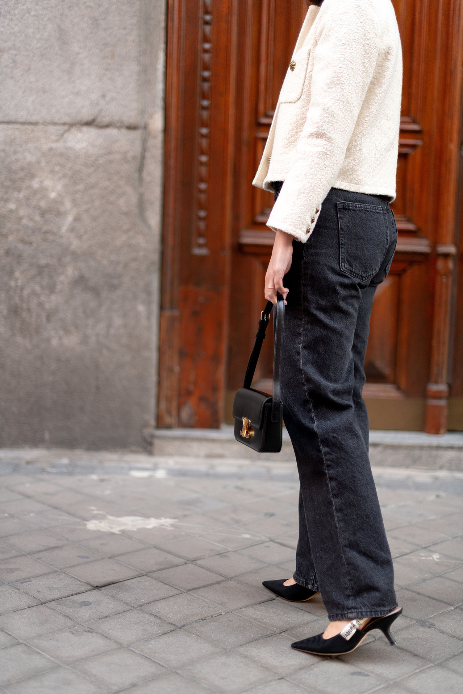 Coco & Voltaire - Dior J'Adior kitten heel pumps, Celine Triomphe handbag, H&M straight low jeans