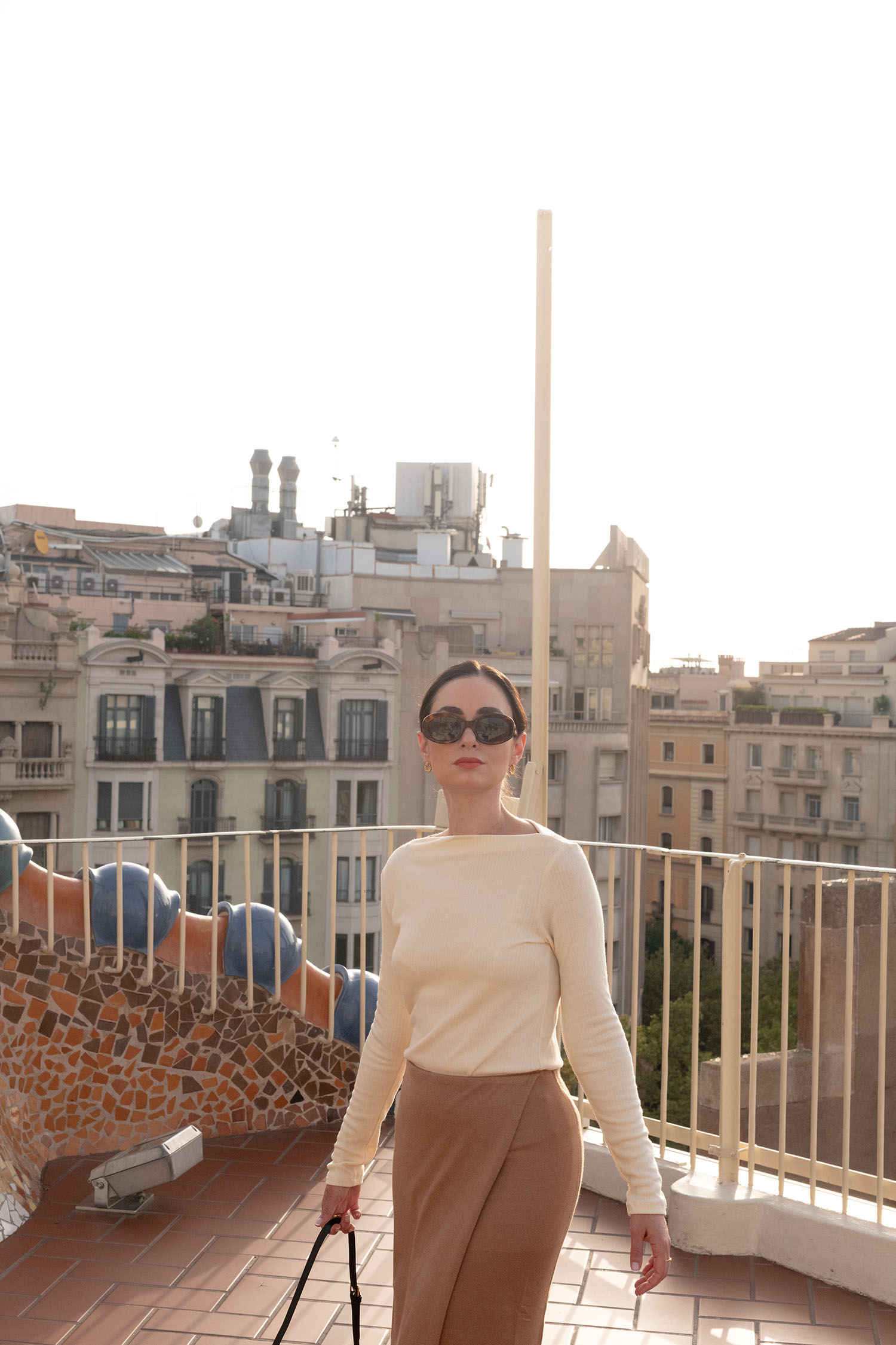Coco & Voltaire - Celine Triomphe sunglasses, Mango top, Mejuri croissant earrings