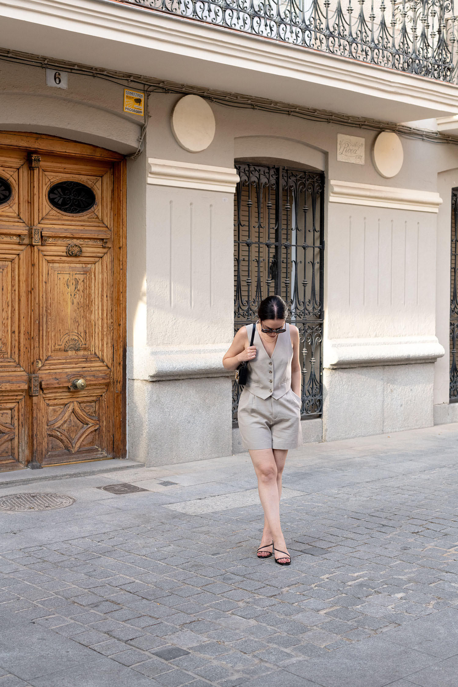 Coco & Voltaire - Zara vest, Zara shorts, Celine Triomphe handbag